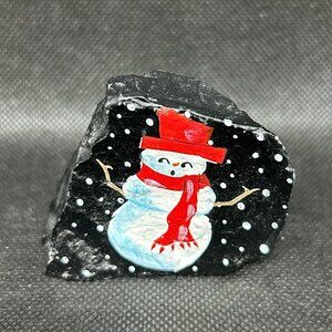 Piece of coal with handpainted snowman